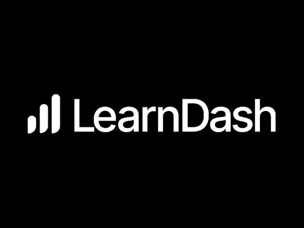 Logo of Learndash with three vertical bars on the left and the text "Learndash" in white on a black background.